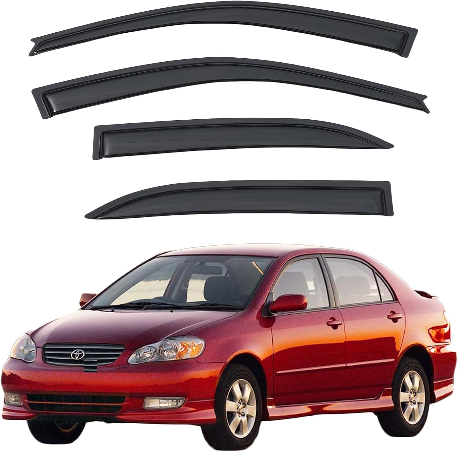 Rain Guards Compatible with 2003-2008 Toyota Corolla, Acrylic Slim Style Window Visor Rain Guard, Side Window Deﬂector for Toyota Corolla Accessories 4 Pieces, 2004 2005 2006 2007