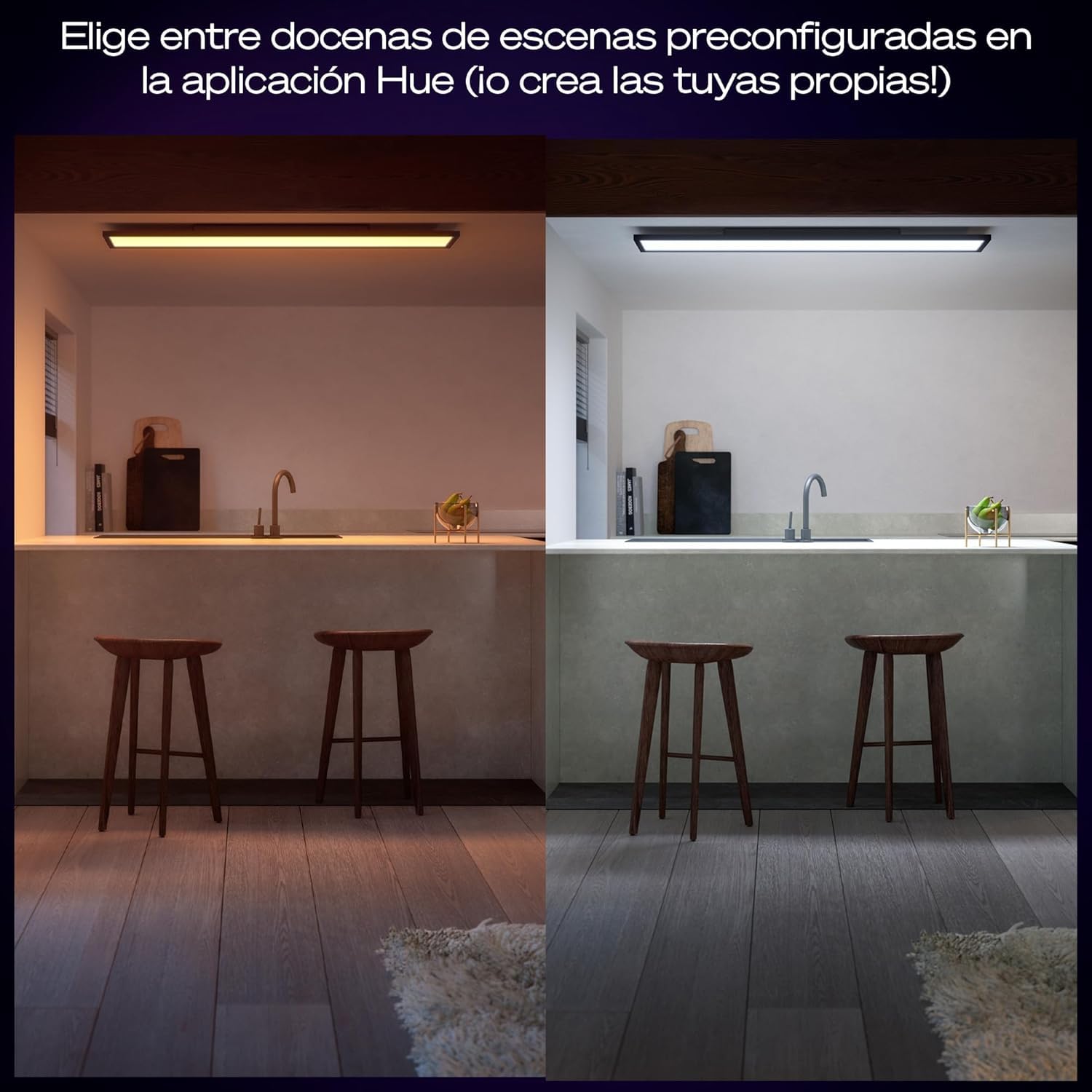 Philips Hue - Panel Led Inteligente Aurelle, 39W-3750 lúmens, Luz Blanca de Cálida a Fría, Compatible con Alexa y Google Home, 120x30cm, Negro