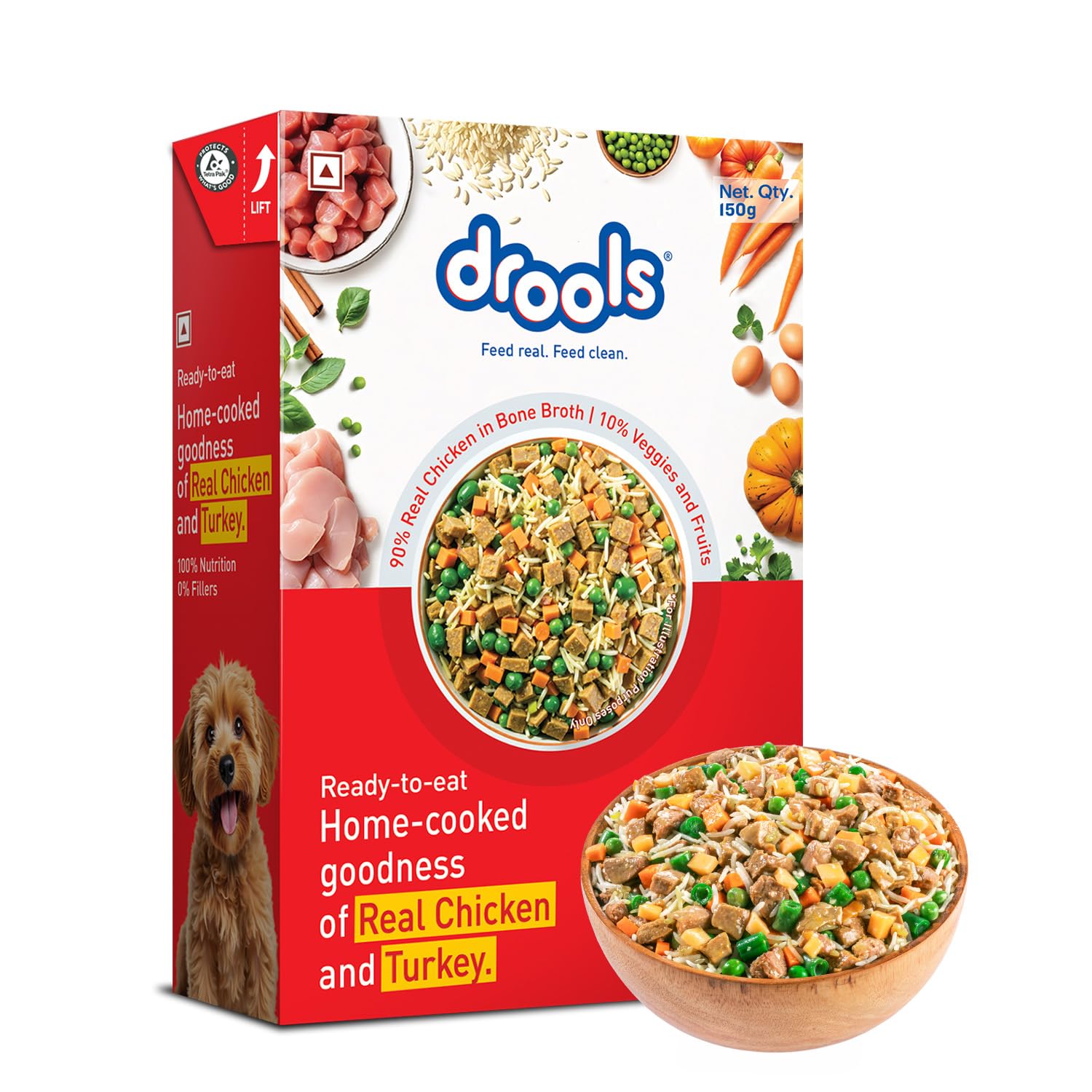 Drools Dog Fresh Food Tetra Pak Chicken & Turkey, for Adult & Puppy, 150g | High Protein, 90% Real Meat | No Preservatives | Retains Freshness & Flavours | Ready to Serve | One Pack Per Meal-image-41