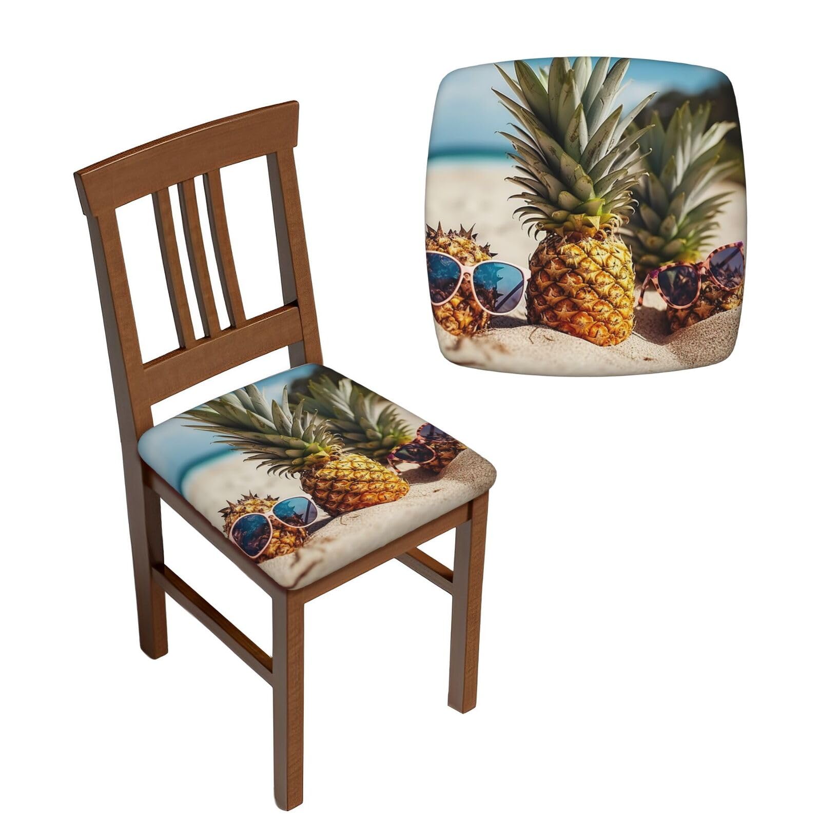 NONHAI 6PCS Dining Chair Seat Covers Set Pineapple Sunglasses Sand Beach Stretch Removable Chairs Covers Washable Seat Cushion Slipcovers Protector for Dining Room Kitchen Chairs