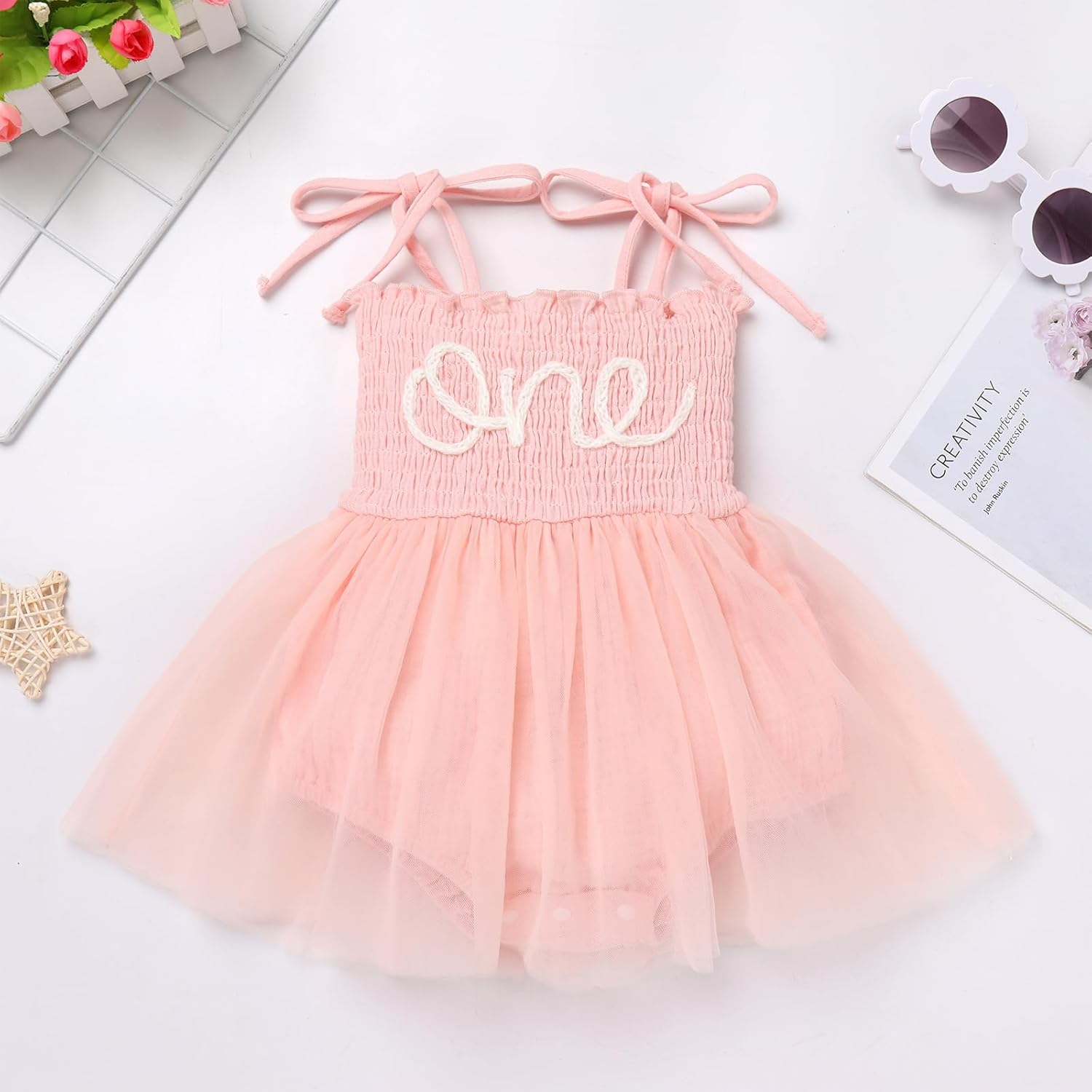 FYMNSI Baby 1st Birthday Girl Outfit Cotton ONE Printed Sleeveless Tutu Jumpsuit Romper Dress Headband 2pcs Summer Clothes - Image 4