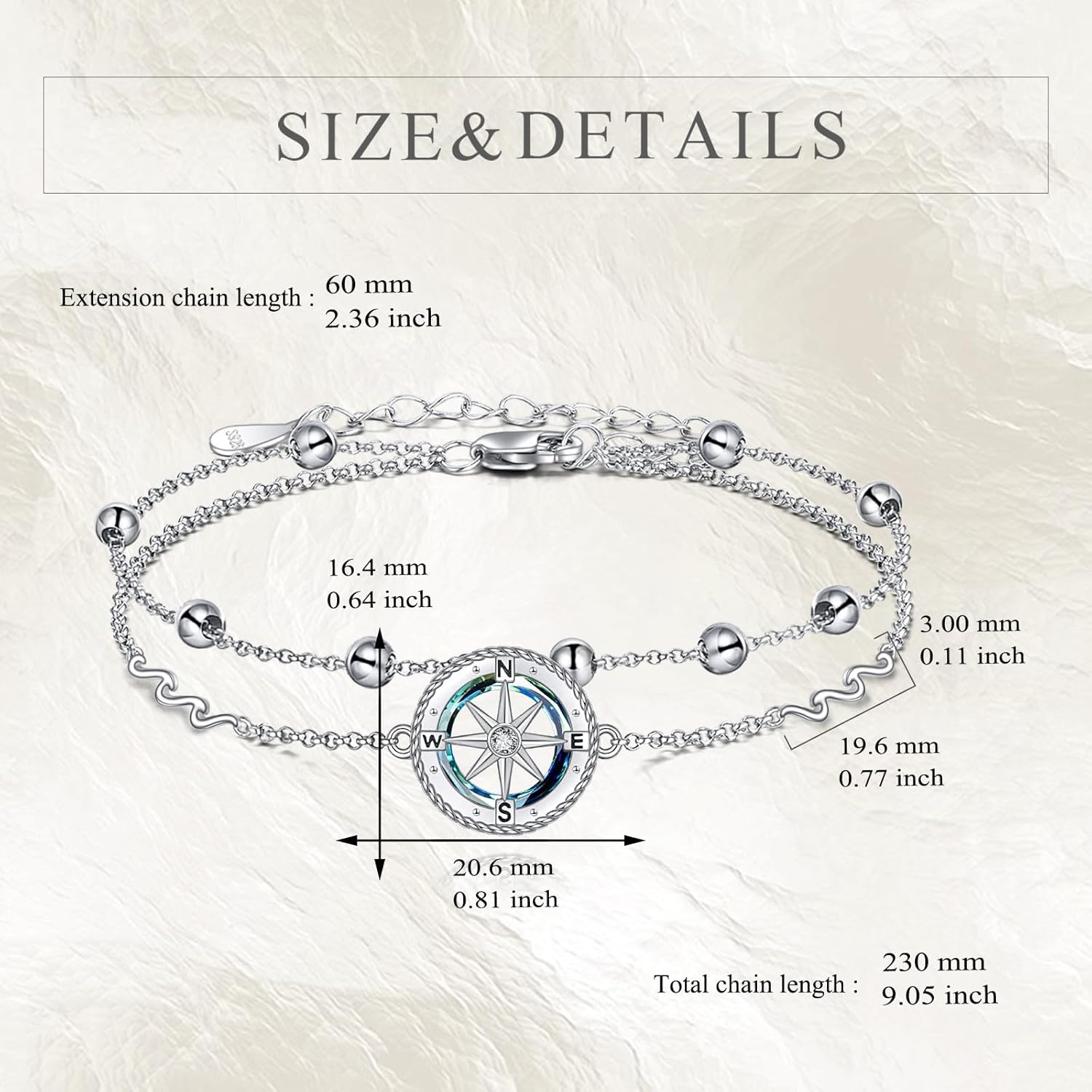 VONALA Witches Knot/Compass/Dragonfly/Clover Bracelet Sterling Silver Adjustable Charm Bracelet Summer Beach Foot Chain Jewelry for Women Gifts - Image 5