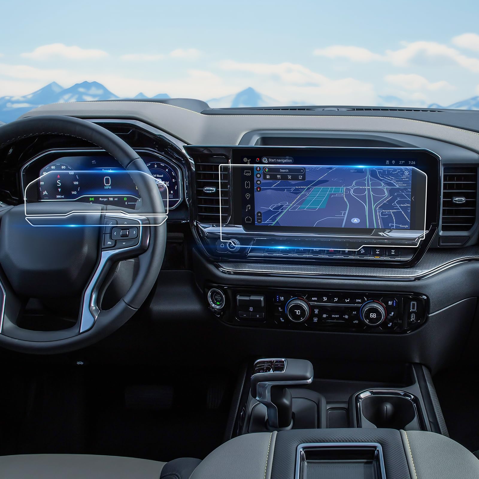 For 2PCS Glossy Tempered Glass 2022 2023 2024 2025 2026 Silverado& Sierra 1500 & 2024 2025 2026 Silverado& Sierra 2500 3500 13.4In Navi & 12.3In Dash (No Buttons on the Screen) Screen Protector