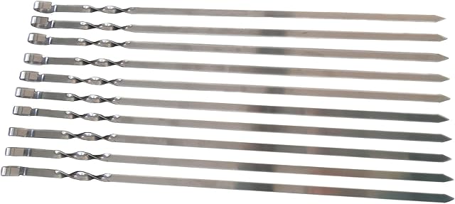 rukauf. 10 high-quality barbecue skewers made of stainless steel, 50 cm, 1 cm wide, solid 2 mm thickness.