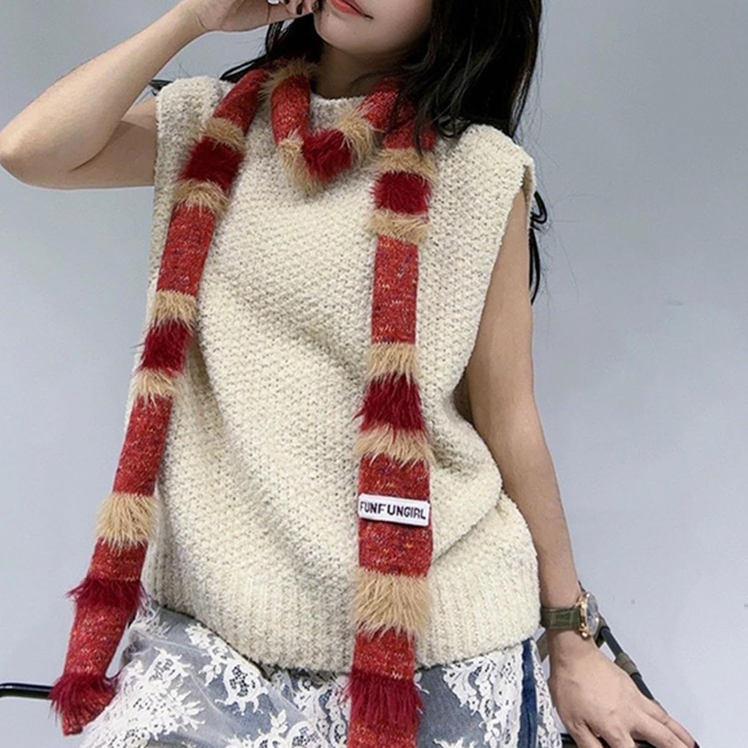 Soft Plush Winter Scarf For Cool Girls Design Narrow Long Neck Warmer Polyester Neck Accessory
