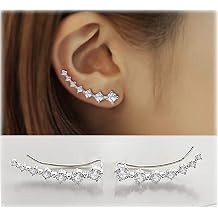 Sterling Silver Climber Earrings for Women 7 Crystals Ear Cuffs Cartilage Hypoallergenic Jewelry Dainty Fashion Birthday Gift for Women
