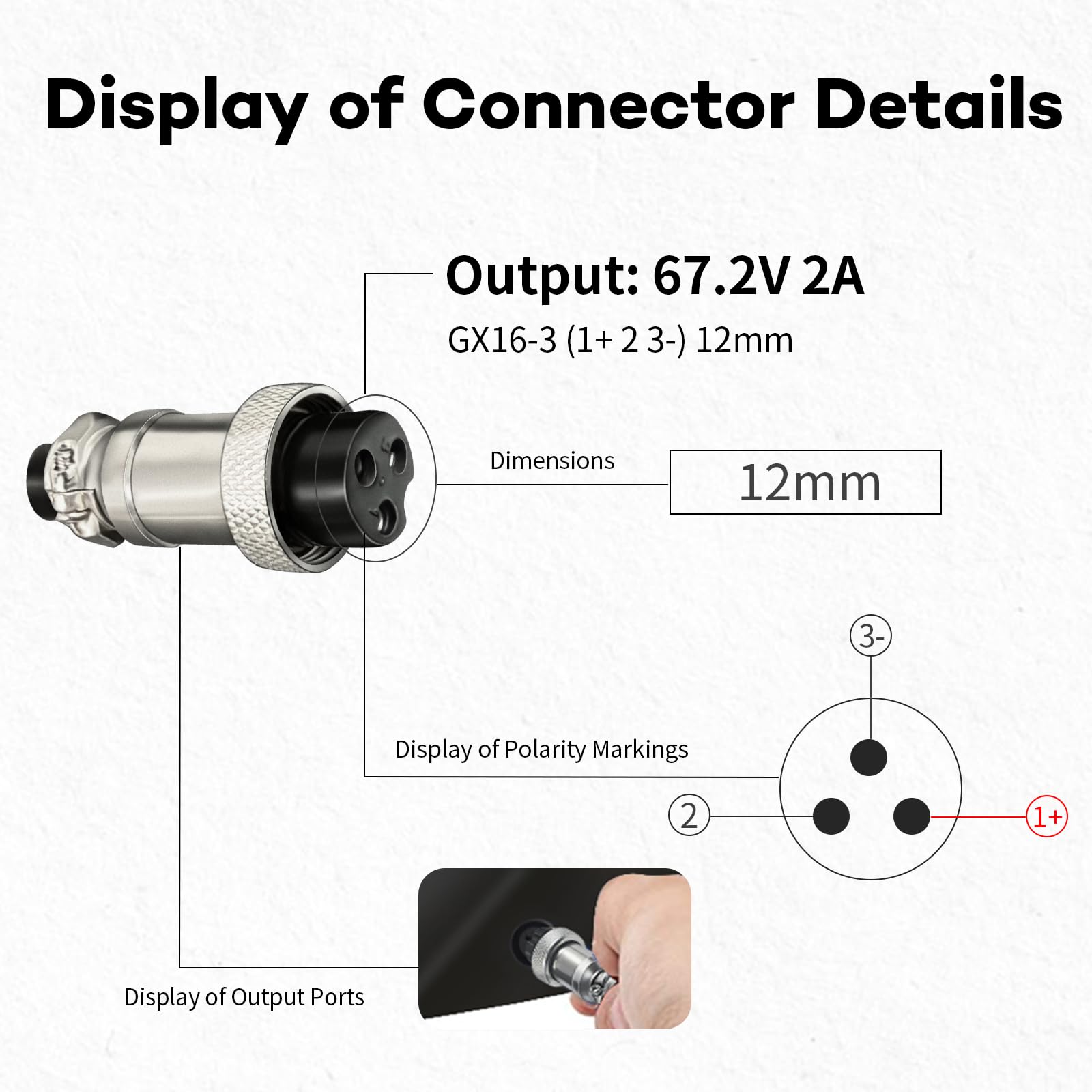 Chargeur 67,2V 2A GX16-3 Femelle pour Batterie Lithium-ION 60V – Vélo Électrique avec Écran LED