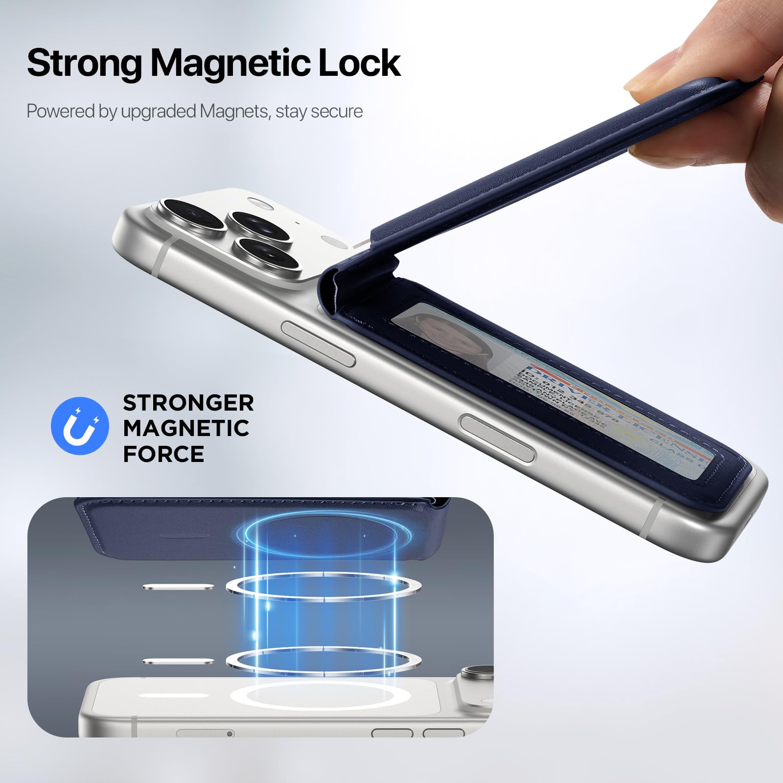 DUX DUCIS Porte-Cartes Magnétique MagSafe avec Blocage RFID, Portefeuille pour 4 Cartes, en Cuir PU, Wallet pour iPhone 17/16/15/14/13/12, Bleu