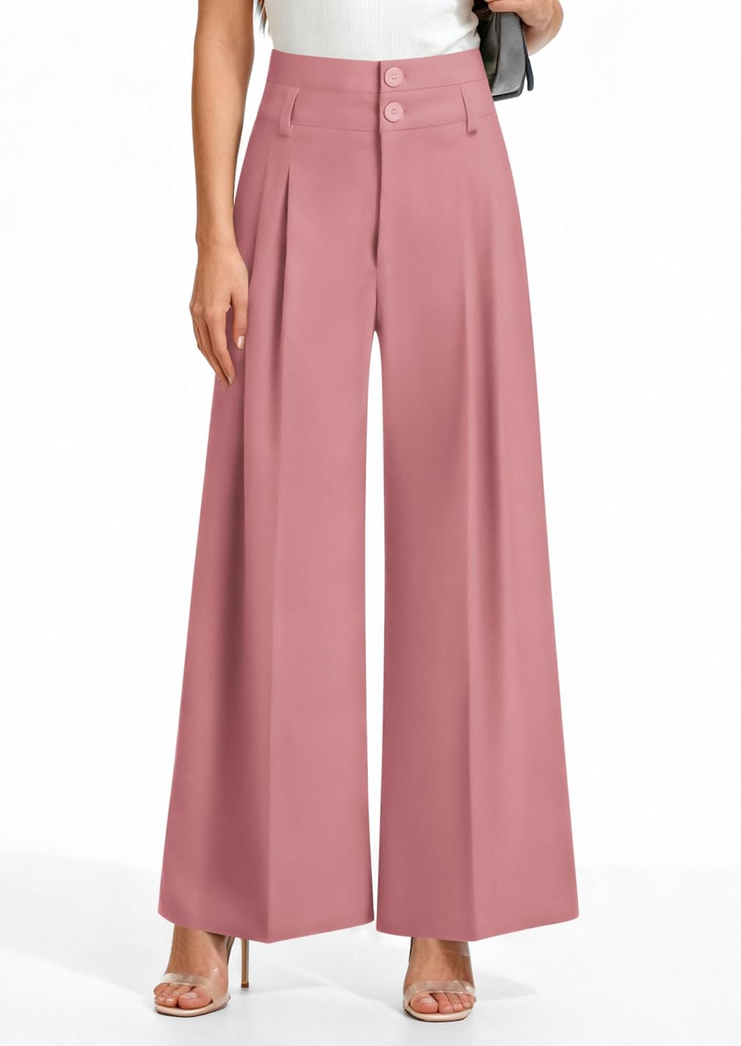 PRETTYGARDEN Womens Spring Wide Leg Palazzo Pants 2026 Trendy Loose Button High Waist Pleated Work Business Casual Trousers