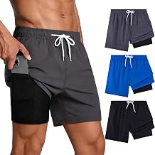 ROSEGIN 3 Pack Mens Swim Trunks 7 Inch Compression Liner Quick Dry Bathing Suits Beach Vacation Swimsuit Board Shorts