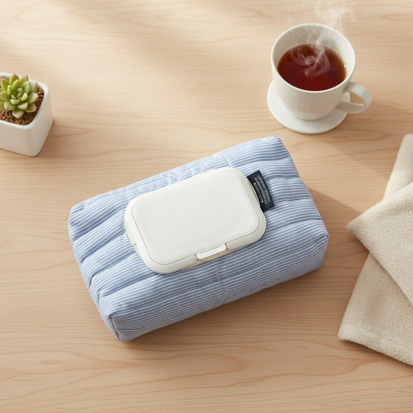 Cotton Striped Quilted Wet Wipes Dispenser, Portable Reusable Wet Tissue Case, Waterproof Wipes Storage Pouch for Travel, Car, Office & Home, Baby Care Accessory for Moms and Parents - 3