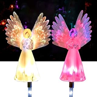 Angel Solar Lights Outdoor Decorative, Qualife Housewarming Gifts New Home for Mom Wife Women,Solar Powered Lights Garden Decor for Yard Patio Lawn, Grave Cemetery Decorations, 2 Pack.