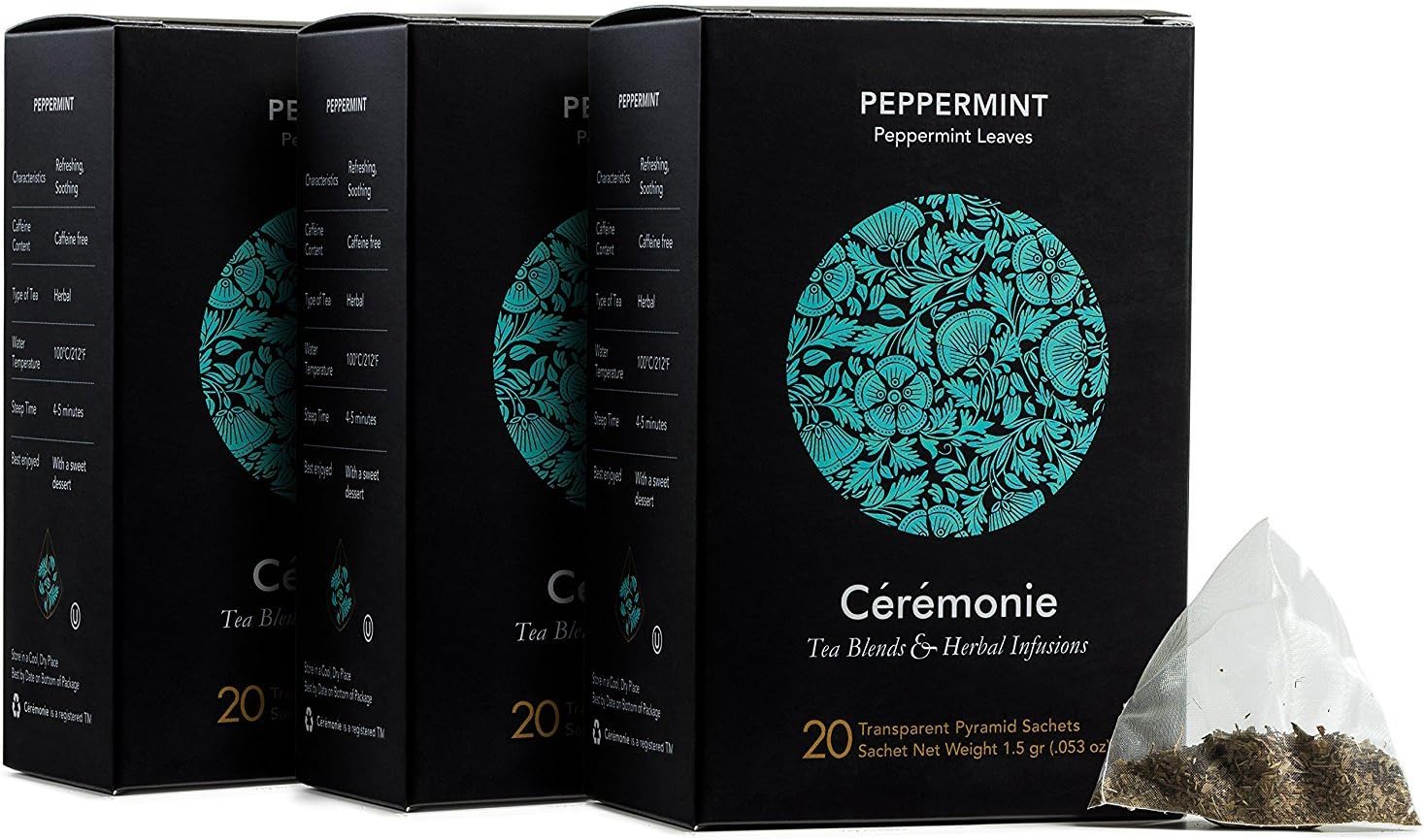 Ceremonie Peppermint Herbal Infused Tea - Refreshing and Caffeine-Free with Mint Flavour For Relaxing Experience - 4-5 Minutes Steep time - Ideal Pairing With Sweet Desert