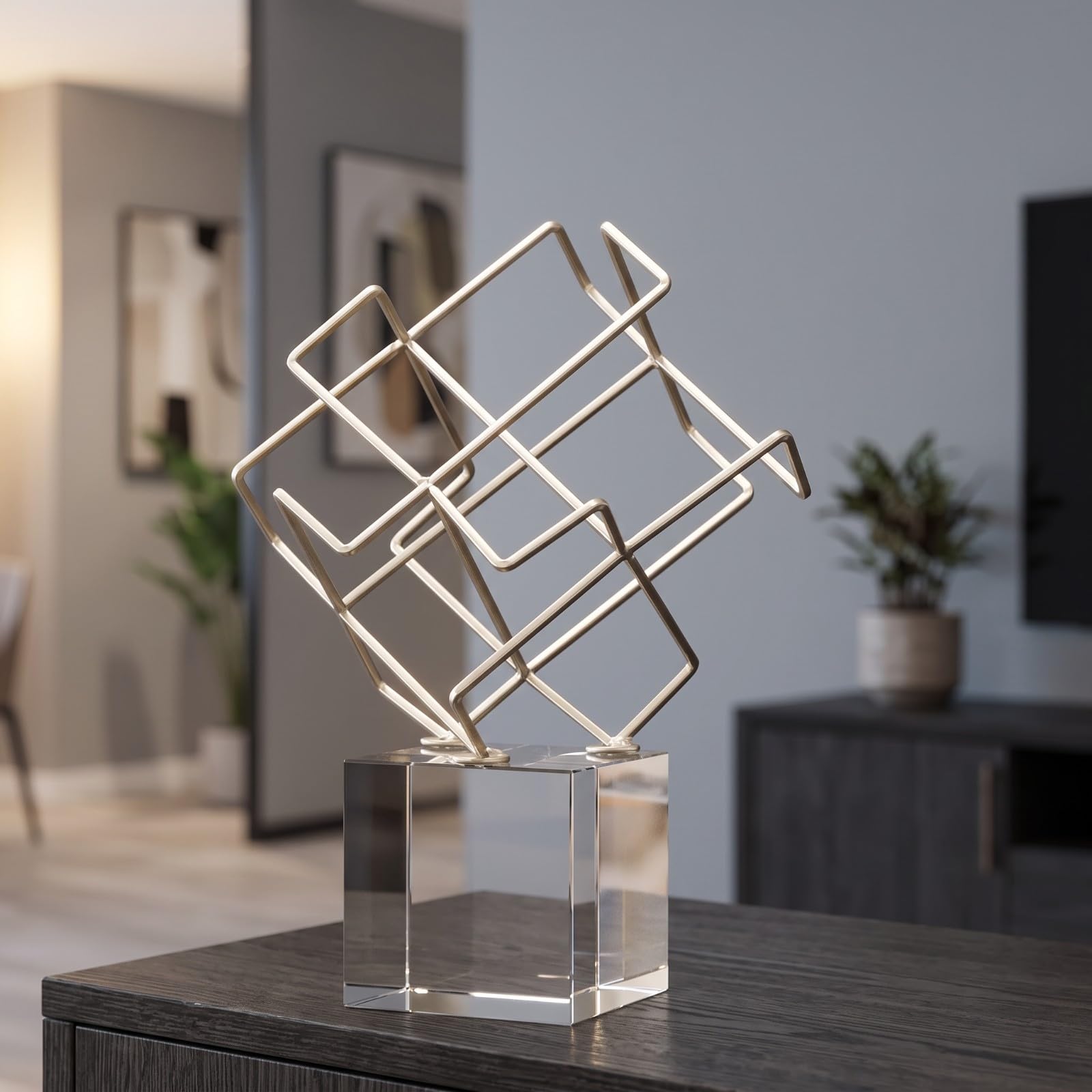rockible Figura Conceptual Metal | Adorno Metal con Base Acrílico, Tridimensional, para Oficina, Estantería, Plata, Estilo B