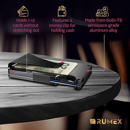 Miniatura 4 de RUMEX Cartera de metal y tarjetero para hombre, cartera delgada antirrobo con bloqueo RFID para hombres, diseño de metal elegante y minimalista,