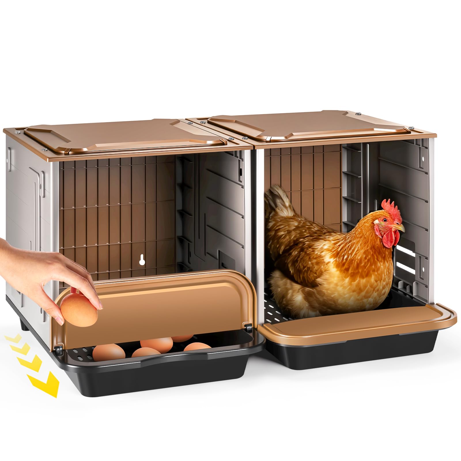 Chicken Nesting Box, 2 Compartment Nesting Boxes for Chickens, Chicken Laying Boxes - 2