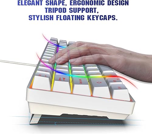 Miniatura 3 de Snpurdiri Teclado para videojuegos 60% pequeño, ergonómico y pequeño, teclado retroiluminado RGB para Windows, PC, laptop, juegos (68 teclas, blanco)