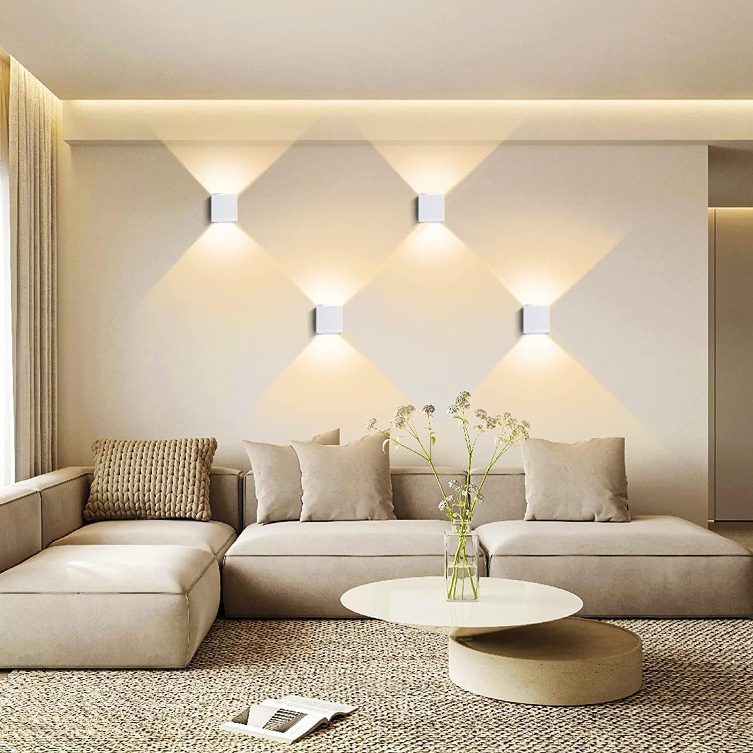 OOWOLF 4 Pezzi Applique parete Interno LED, 6W Caldo 3000K Lampada da Parete Alluminio Quadrata Lampada Muro per Soggiorno Camera da Letto Corridoio Scale Cucina Sala da Pranzo
