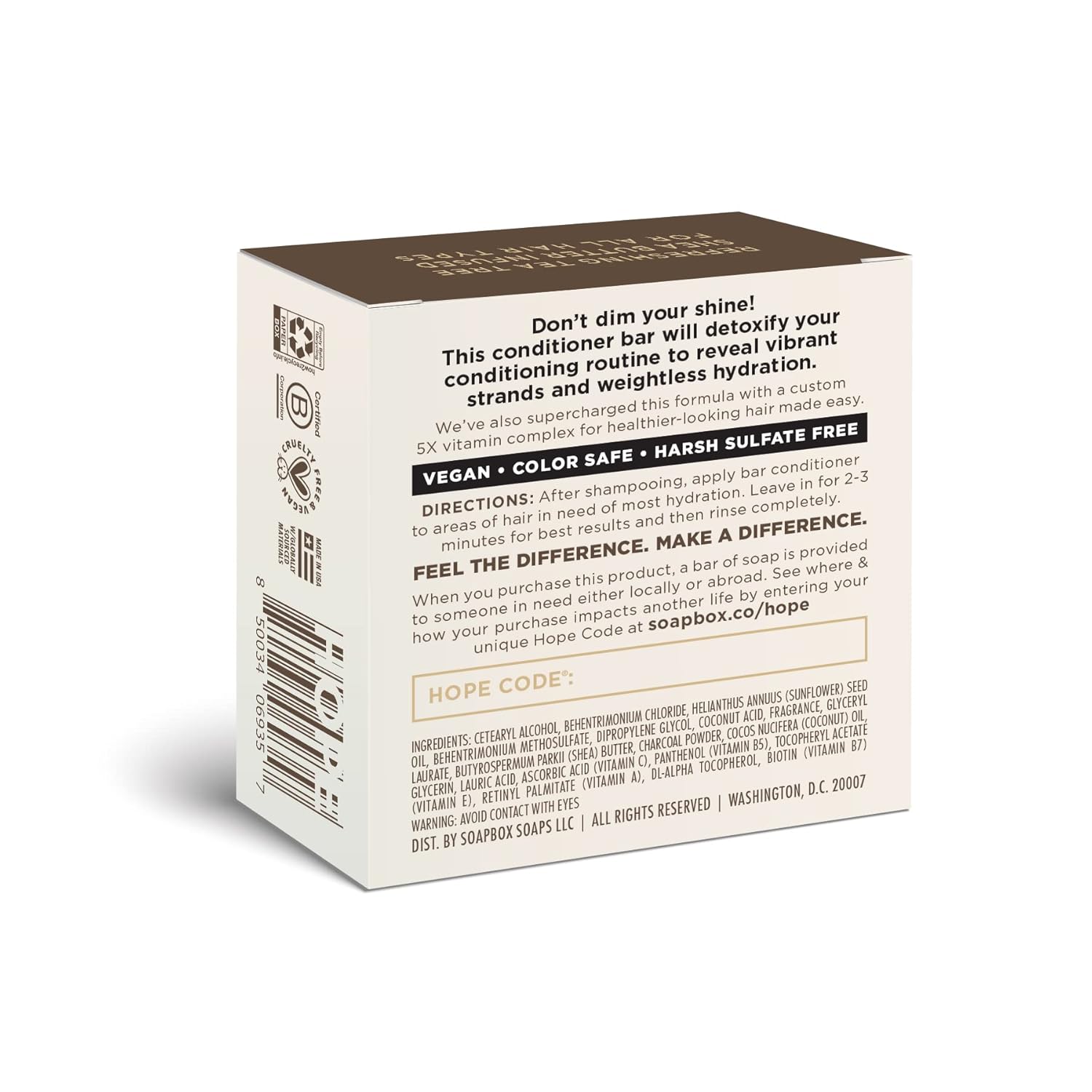 Soapbox Hair Conditioner Bar with Activated Charcoal to Detox & Refresh Dry, Damaged Hair - 2oz Solid Conditioner, Low Plastic, Vegan, Harsh Sulfate & Paraben Free - Image 3