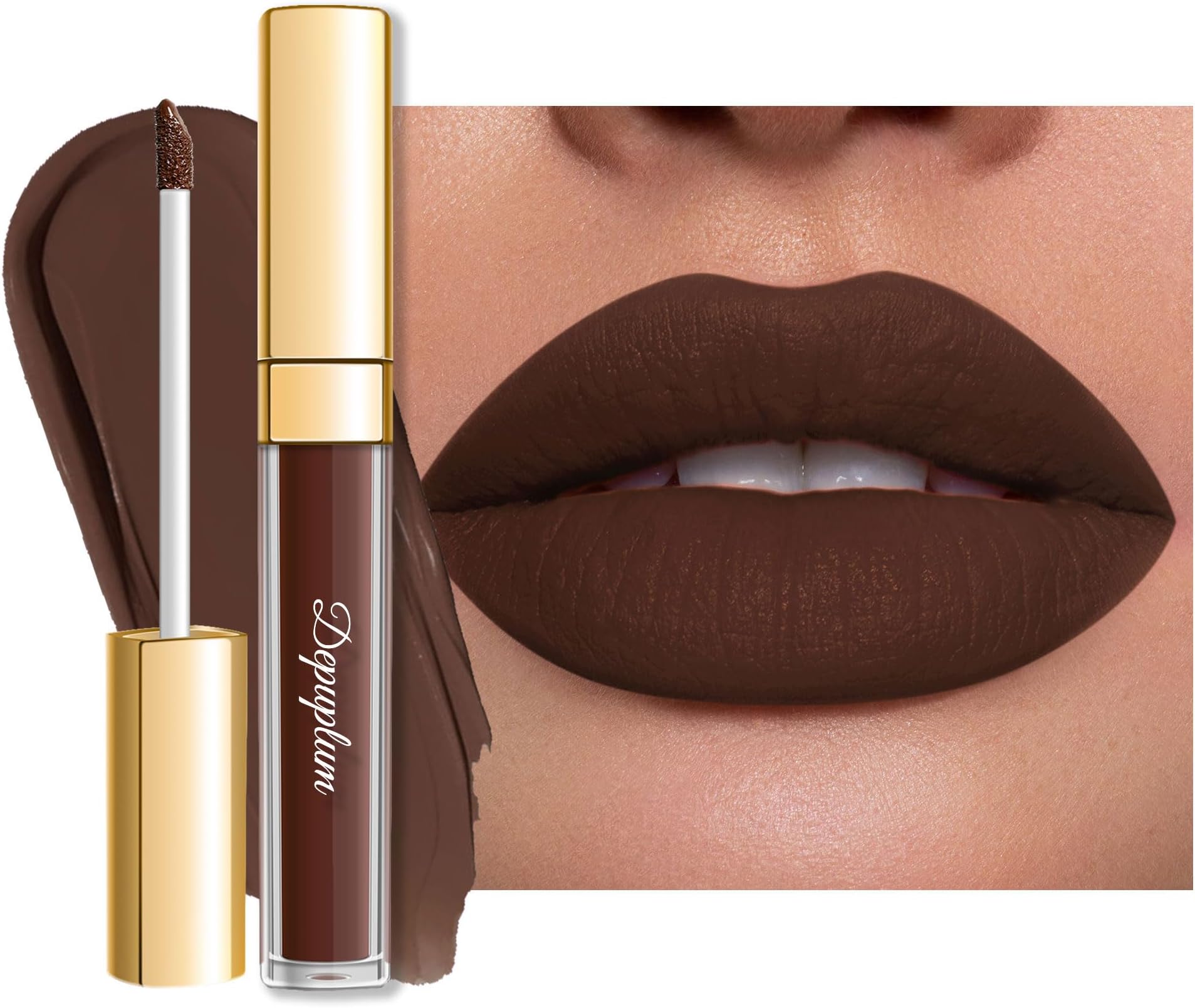 Depuplum Dark Brown Lipstick Matte for Women Color Stay Long Lasting Lipstick Smudgeproof Liquid Lipsticks Cruelty Free Lip Color, DM15 Chocolate