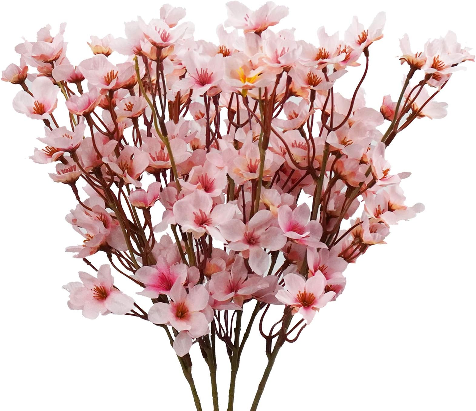 Uieke 4Pcs Artificial Cherry Blossom Flower, Silk Peach Flowers Fake Plants Arrangement for DIY Garden Home Wedding Party Spring Decor, Pink