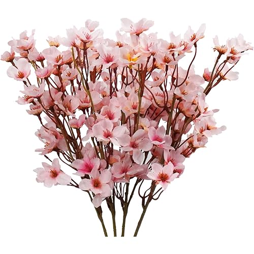 Uieke 4Pcs Artificial Cherry Blossom Flower, Silk Peach Flowers Fake Plants Arrangement for DIY Garden Home Wedding Party Spring Decor, Pink