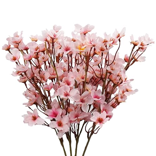 Uieke 4Pcs Artificial Cherry Blossom Flower, Silk Peach Flowers Fake