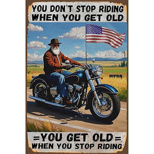 Seeyoo Retro Tin Sign - YOU GET OLD WHEN YOU STOP RIDING - Vintage-Inspired Metal Wall Art for Home, Bar, Cafe, or Office Decor - Unique and Thoughtful Gift for Family, Friends, or Colleagues