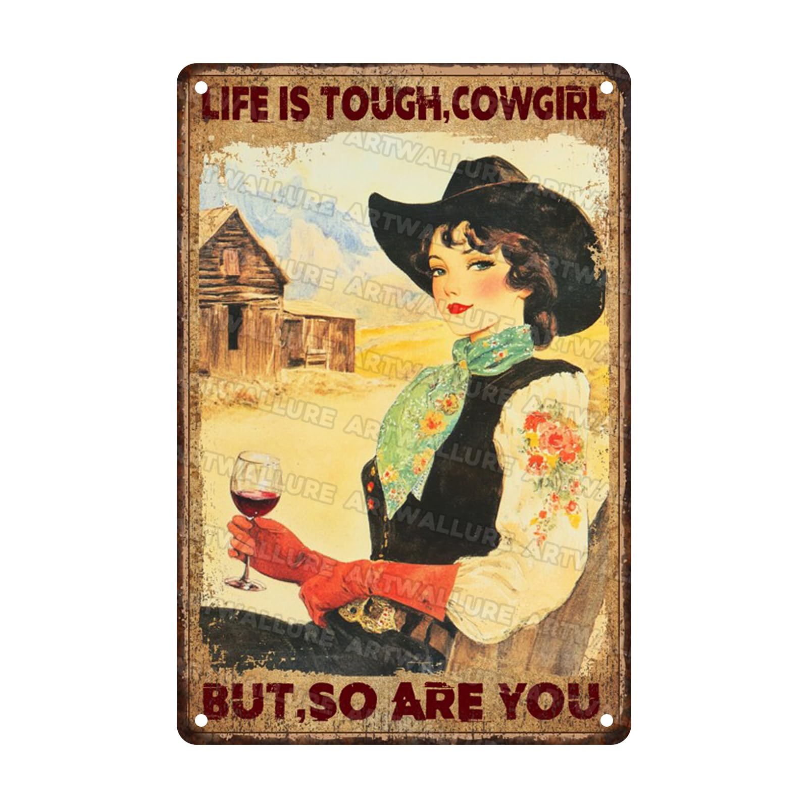 Vintage Cowgirl Metal Sign Life Is Tough Cowgirl Metal Poster Wall Decor for Outdoor Man Cave Bar Home Decoration 8x12inch