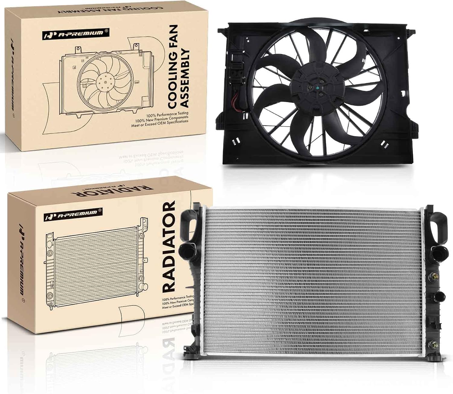 A-Premium Engine Coolant Radiator & Cooling Fan Assembly Compatible with Mercedes-Benz E320 2003-2005, E350 2006-2009, 3.2L 3.5L, 2-PC Set, Replace# F2GZ8005F, F2GZ8C607B