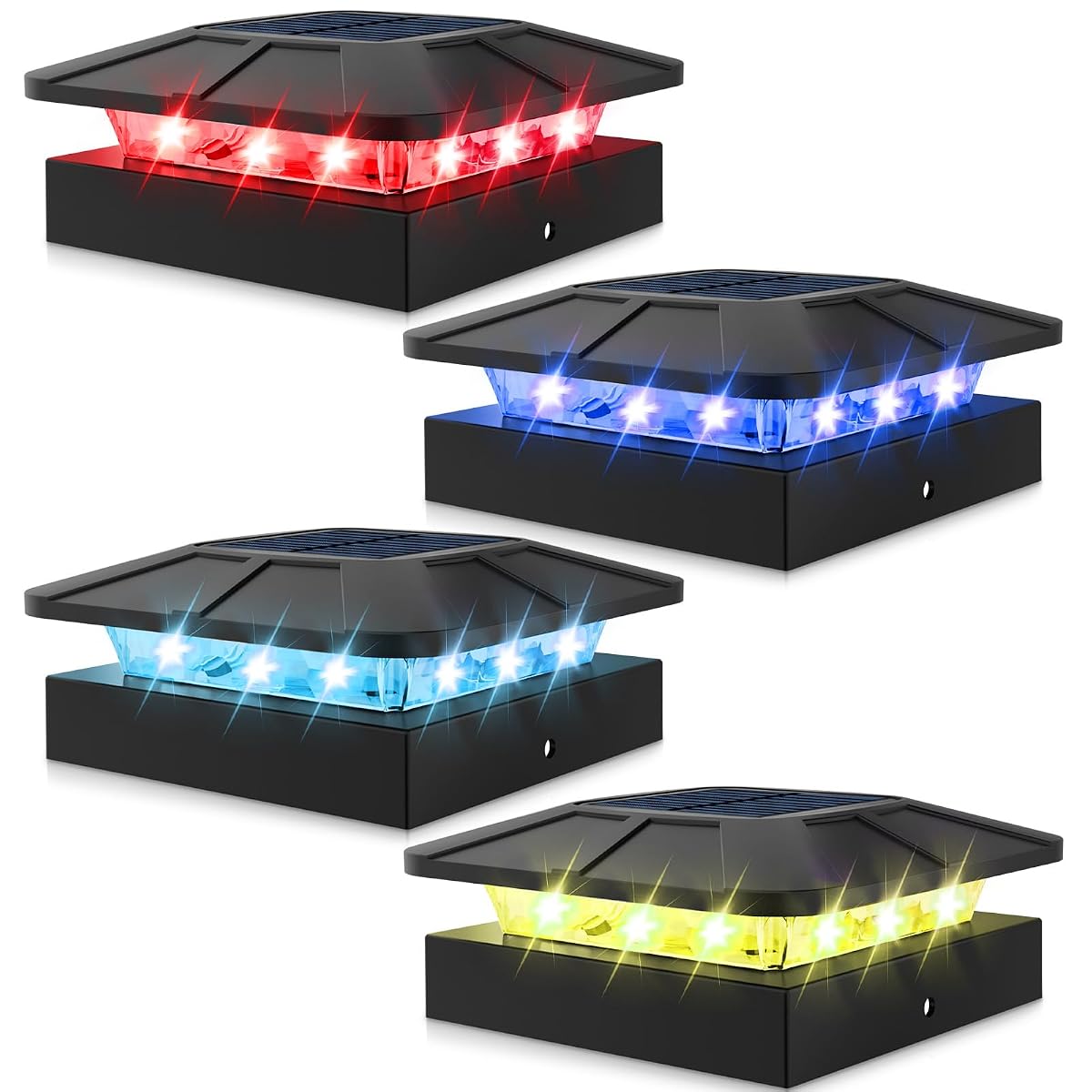 Peasur 4X4 Solar Post Cap Lights Outdoor Rgb Color Changing 4 Pack Led Post Top