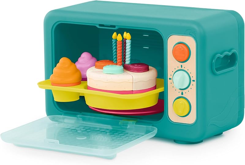 Play Oven Set, Mini Chef Bake-a-Cake with Lights Sounds, Kitchen | 22-piece cake baking playset with electronic oven, 4-piece cake, 2 cupcakes, tray, utensils, toppings, candles, 3+ Years