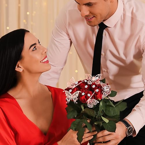 Miniatura 5 de Whaline Juego de ramilletes de boda, 100 unidades, ramilletes de boda, 48 piezas de decoración de pared de mariposa de oro rosa 3D, 15 hojas de