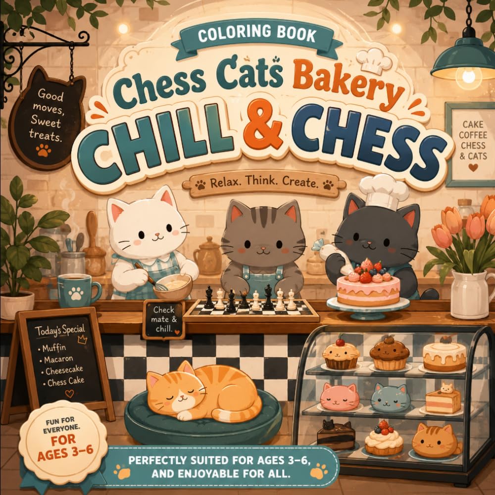 Chess Cats Bakery: A Cozy Coloring Book of Cats, Chess and Sweet Bakery Moments