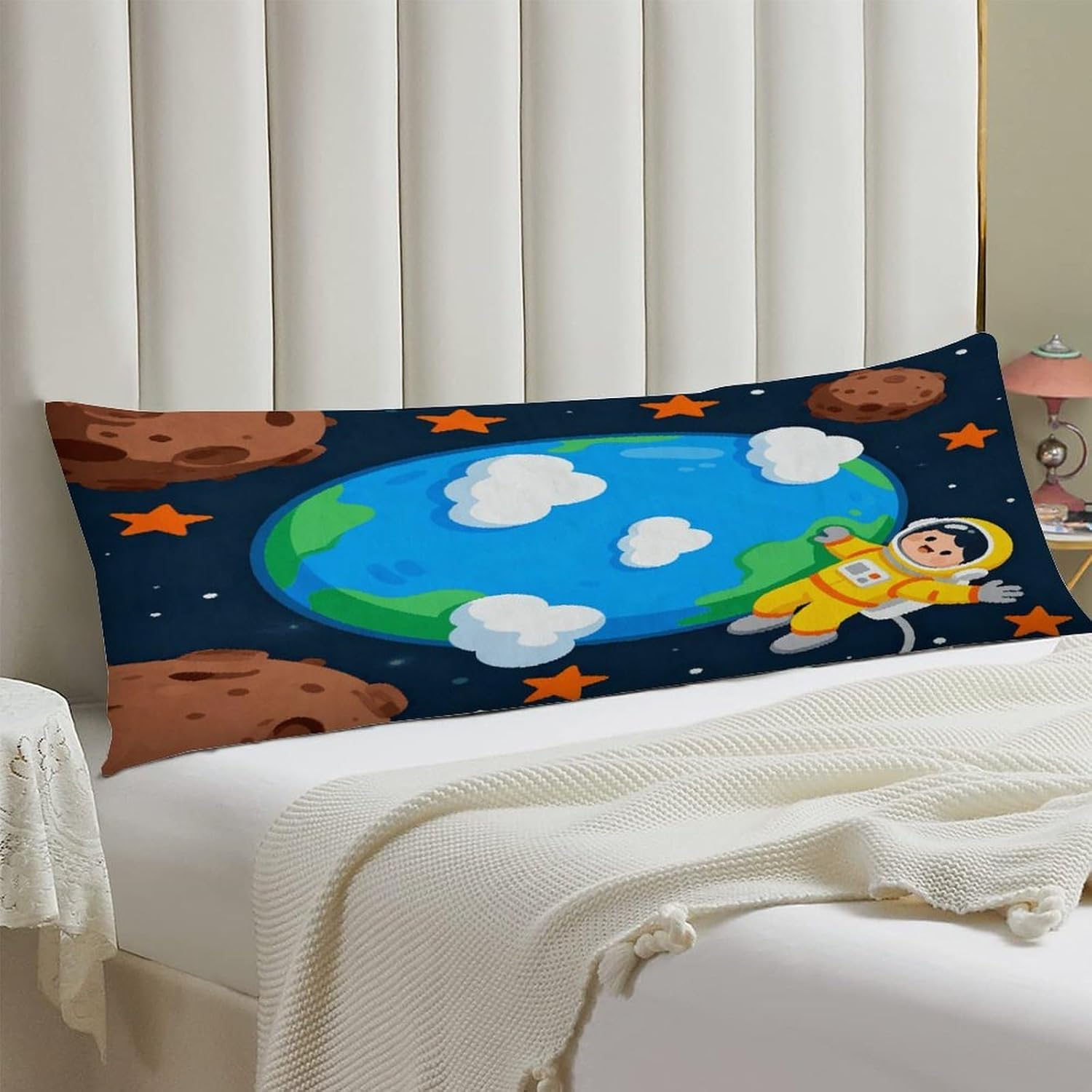 Cartoon Space Fun Pillow Case Soft Decorative Long Pillow Cover Body Pillowcase with Zipper Hidden Breathable Long Pillowcases for Bed Sofa Bench Living Room Cinema