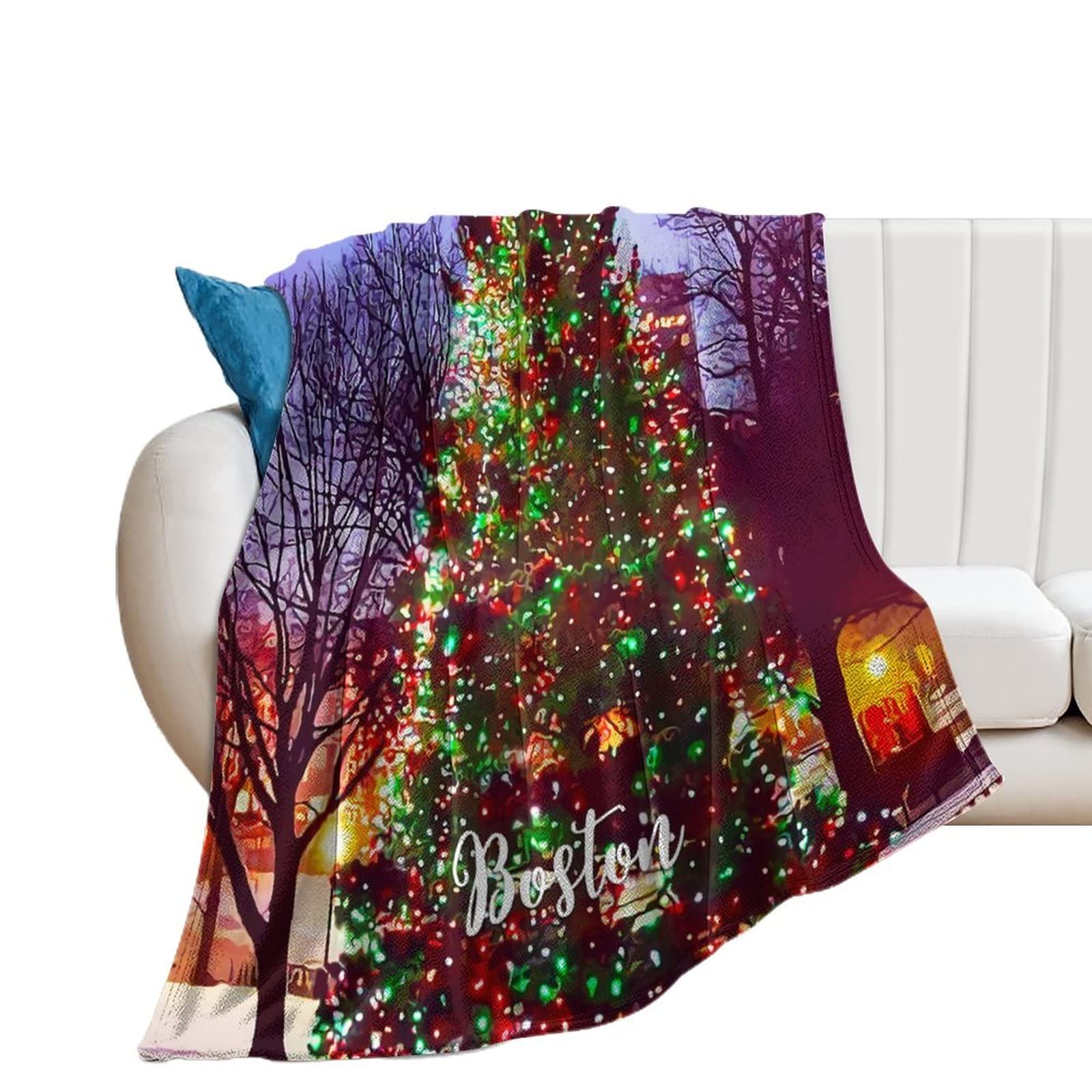 Couverture en flanelle pour canapé et soirées cocooning devant un paysage de Boston