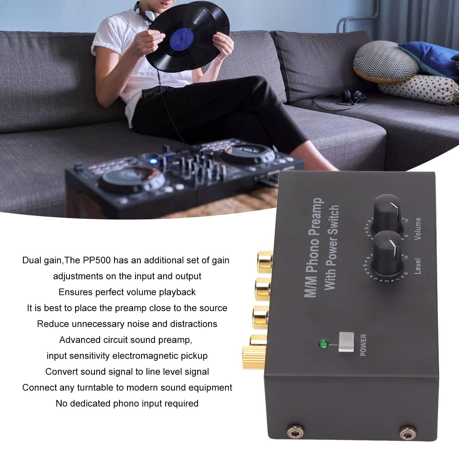 Préampli pour Platine Vinyle PP500P, Mini Préamplificateur Phonographe Stéréo Audio électronique, Sortie D'entrée , Préamplificateur pour Platines Tourne-disques