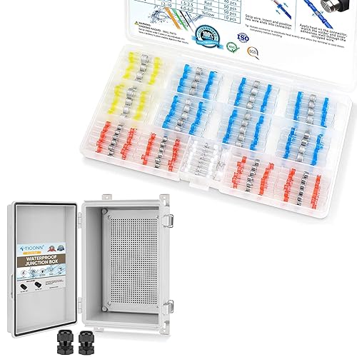 TICONN 150 Pieces Solder Seal Wire Connectors+ Waterproof Electrical Junction Box