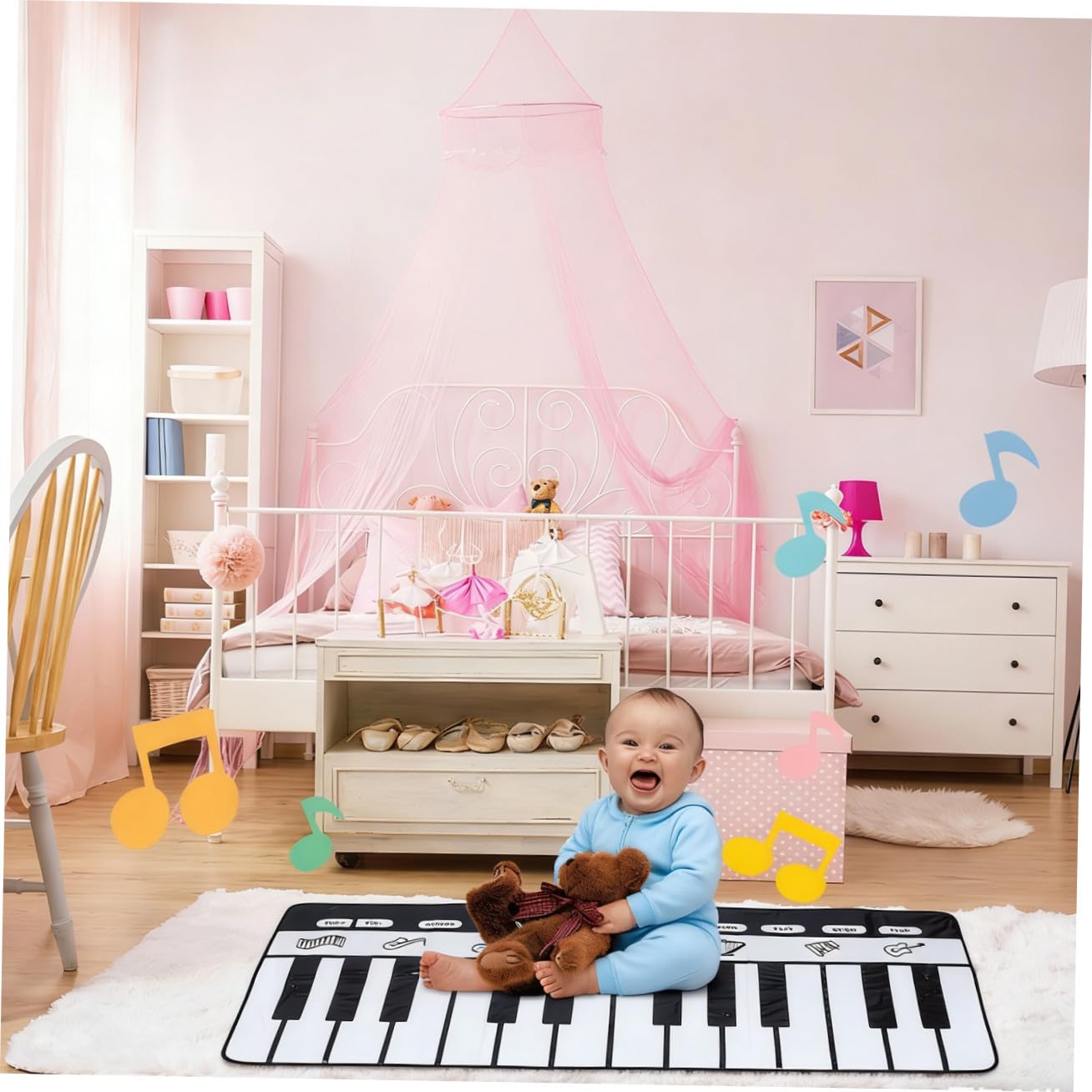 Tappetino Musicale Pianoforte 180x72cm Bianco, 1 Pezzo
