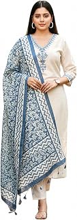 Generic Kalki Mart Women Embroidered Kurta Pant Dupatta Set, Cotton Blend, Straight Kurta, Ethnic Wear for Daily