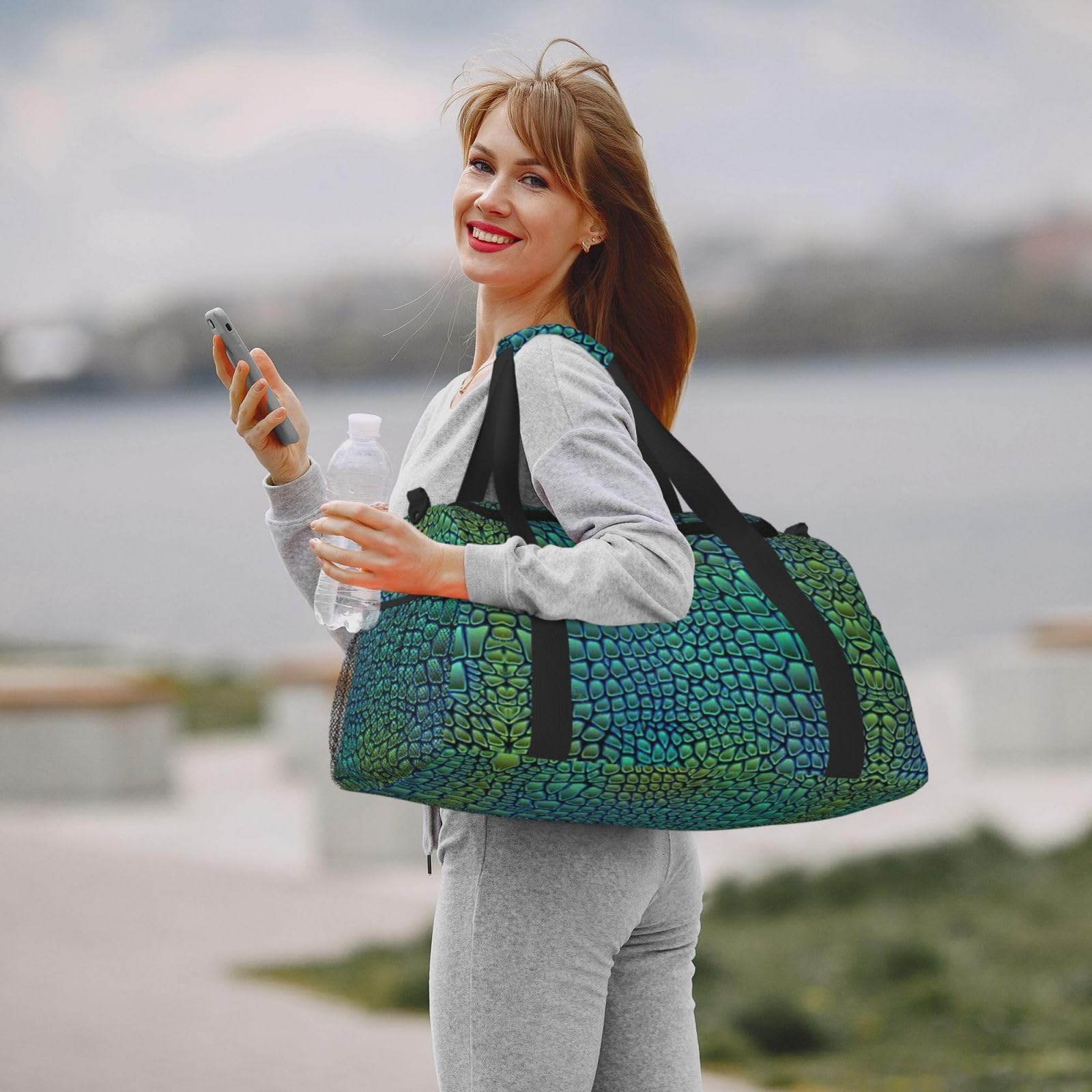 Borsone da viaggio in pelle di alligatore, borsa da fine settimana, borsa da viaggio, borsa a mano per allenamento, sport, ospedale