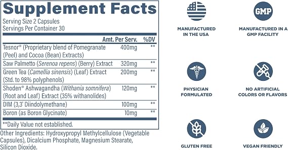 Revive MD DIM Supplement for Men Supports Hormone Balance, Male Sexual & Prostate Health Healthy Testosterone & Estrogen Levels with Ashwagandha & Green Tea (60 Vegetarian Capsules, 30 Servings)