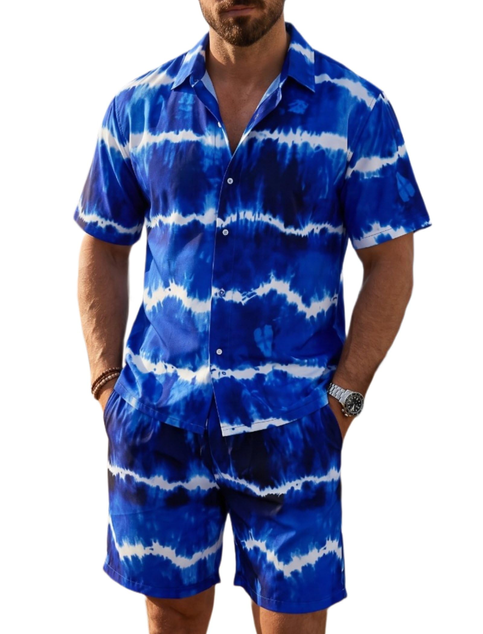 Men's Cotton Floral Print Co-ord Sets with Shirt & Shorts Collar Neck Standard Length and Button Down Closure Type | Night Suit for Men-image-11