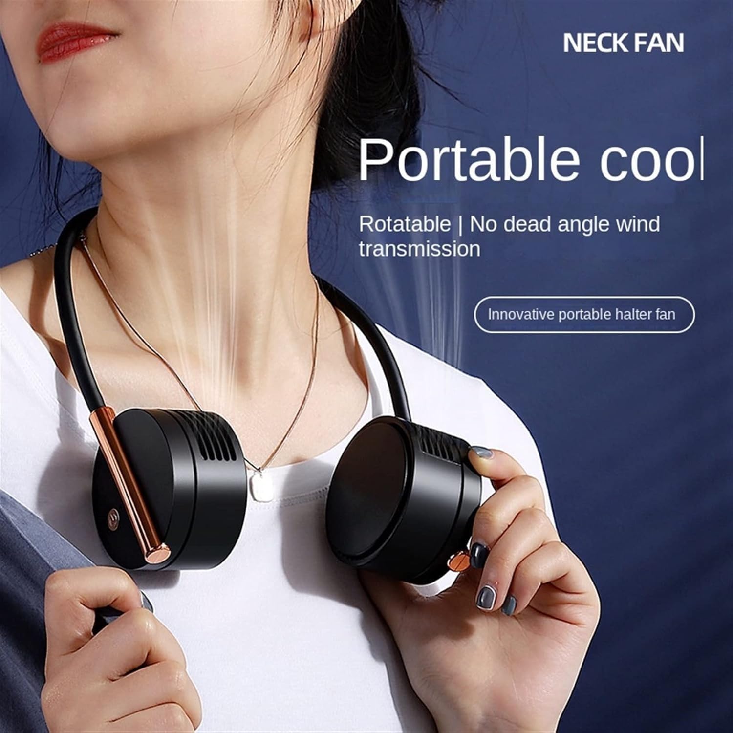 Ventilatore Elettrico Portatile, Senza Foglie, da Appendere al Collo, Ricarica USB, Pieghevole, Piccolo, Ventilatore da Campeggio