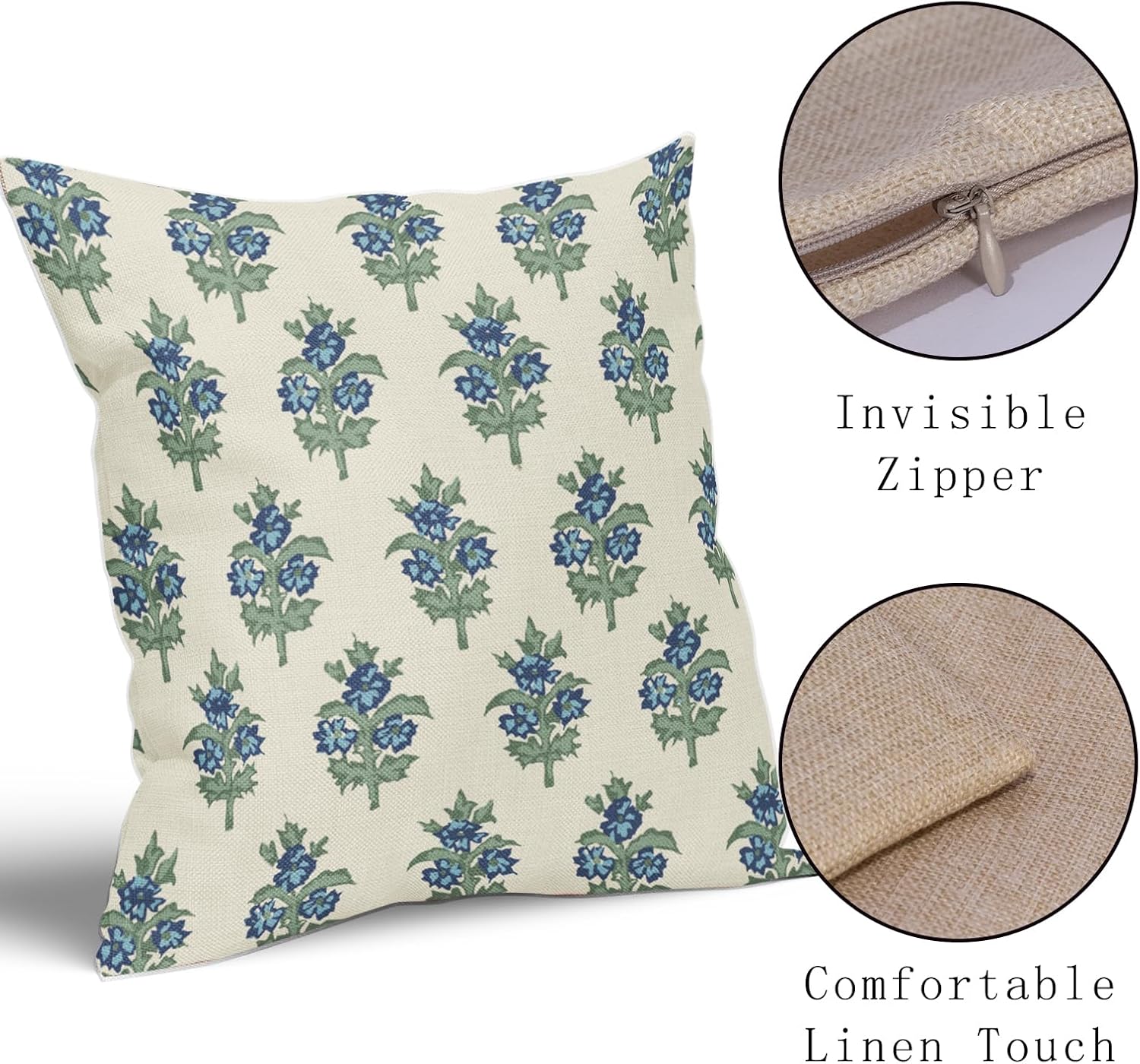 Sage Green Blue Floral Pillow Covers 18x18 Set of 2 Spring Flower Leaves Print Decorative Throw Pillow Cases Outdoor Farmhouse Decoration for Sofa Couch Bed - Image 4
