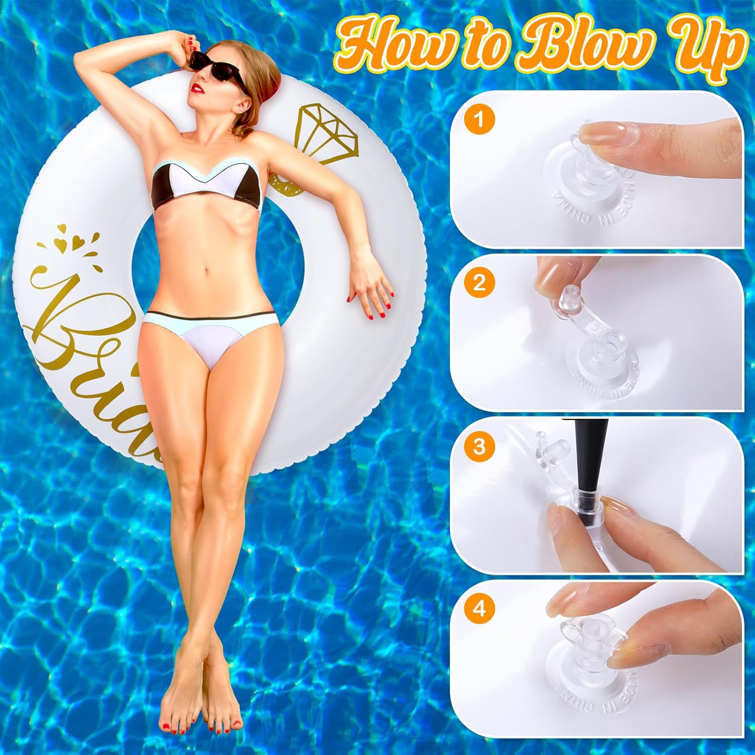 Bachelorette Pool Floats, Bridal Ring Pool Floatie 47.24'', Beach Bachelorette Party Decor for Adults Bridal Shower Engagement Party Favors(White, Gold)