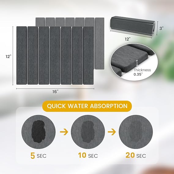2-Pack Stone Dish Drying Mat Set 12 x 16, Kitchen Counter, Gray