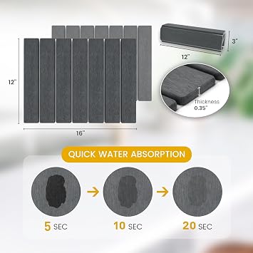 2-Pack Stone Dish Drying Mat Set 12 x 16, Kitchen Counter, Gray