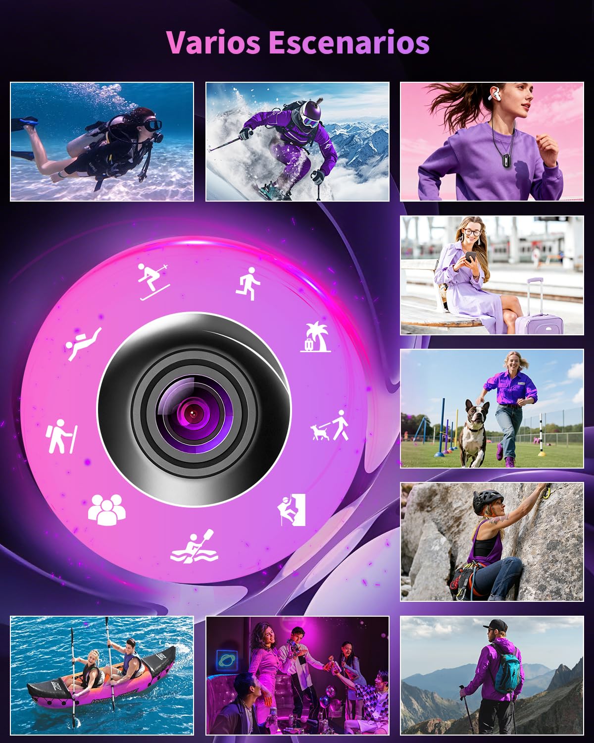 Mini Cámara Deportiva 4K, Cámara de Acción Casco Moto WiFi, 120° Camara Corporal POV, Subacuática 30m, Varios Accesorios para Ciclismo, Viajes, Mascotas, Caminatas, Deportes y Vlogging