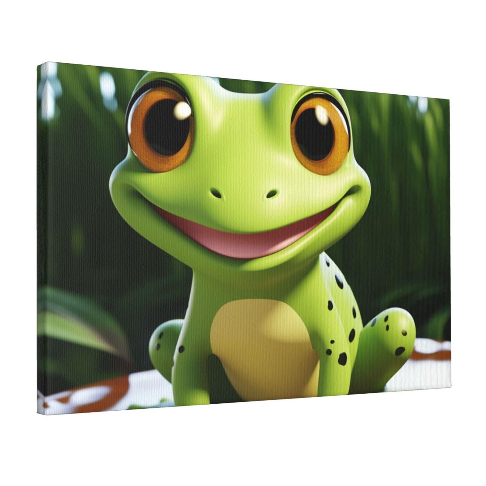 KLOPH cute frog Canvas Wall Art for Living Room 12"x18" Modern Artwork Painting for Bathroom Hanging Canvas Prints Aesthetic Wallart for Bedroom Kitchen Office Wall Decor